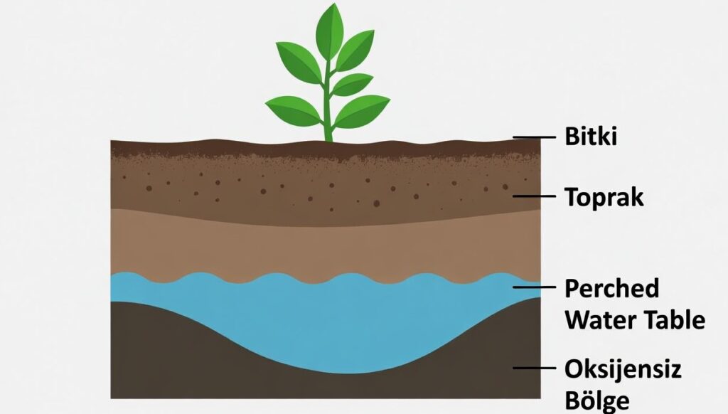 Deliksiz saksıda oluşan oturmuş su seviyesi